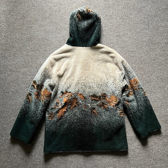 Vintage 90s White Stag Fall Leaf Pattern Hooded Fleece Fur Jacket Coat Size 1x - Picture 2 of 15